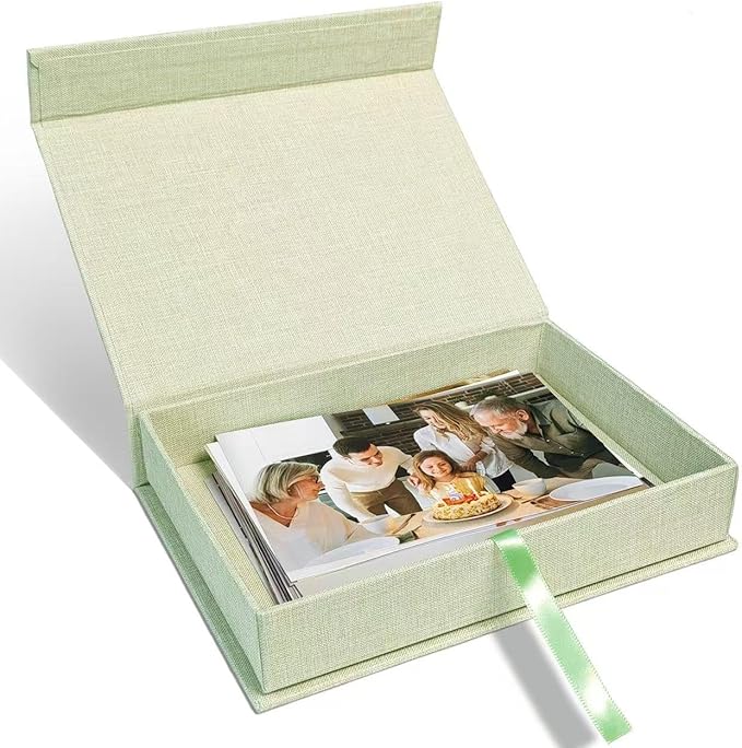 Sprsthai 5x7 Archival Photo Storage Box with Lid – Stackable Memory Keepsake Organizer for Photos, Certificates, Jewelry & Scrapbooking Supplies Grass Green