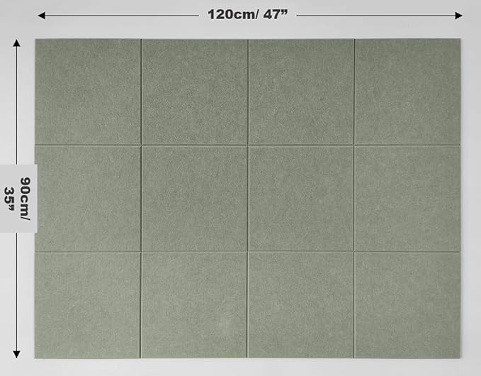 DECORITA Sage Green Cork Board Alternative | Large Pin Board Notice Board | Felt Bulletin Board for Office, Home & Classroom | Sage Green Office School Supplies | Felt Wall Tiles (12-Pack)