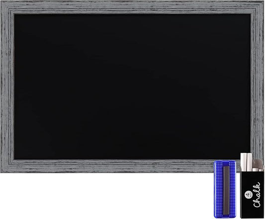 HBCY Creations Rustic Grey Wooden Magnetic Wall Chalkboard, Extra Large Size 24" x 36", Framed Decorative Chalkboard - Great for Kitchen Decor, Weddings, Restaurant Menus and More! (24" x 36")