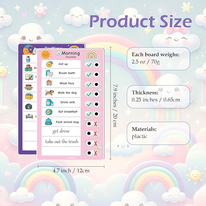 2PCS Magnetic Visual Chore Chart for Kids, Schedule Checklist for Kids, Kids to Do Task (1 Morning Checklist Boards, 1 Bedtime Checklist Boards) (Pink)