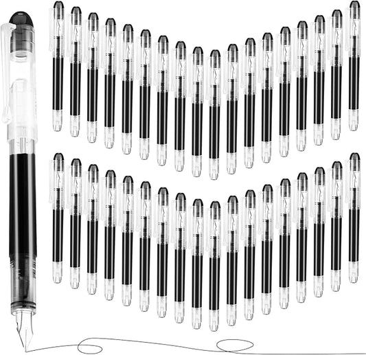 Crtiin 36 Pcs Disposable Fountain Pens, Back to School Quick Drying Ink Pen, Calligraphy Smooth Writing Pens for Journaling Office Supplies Sketching Doodling Beginner Artist Gifts(Black)