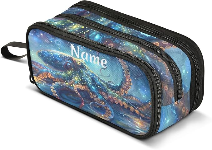 BOENLE Custom Octopus Galaxy Pencil Case Box Boys Girls Personalized Name Large Pencil Pouch Stationery Pen Bag Organizer for Kids Adults School Office