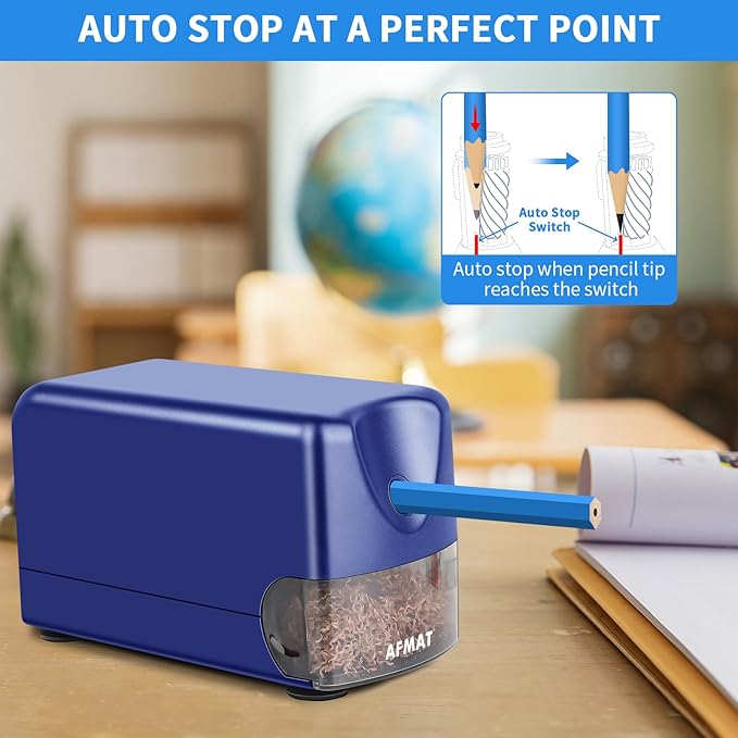 AFMAT Heavy Duty Electric Pencil Sharpener for 6-11mm Colored Pencils, Classroom Pencil Sharpeners for Large Pencils, Auto Stop Pencil Sharpener Plug in, Fast Sharpen in 3s, Sharp Point, PSX3