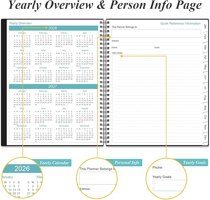 2026 Planner - Planner 2026 from January 2026 to December 2026 with 12 Monthly Tabs, Flexible Cover, Inner Pocket, 8.5" x 11", Black-A