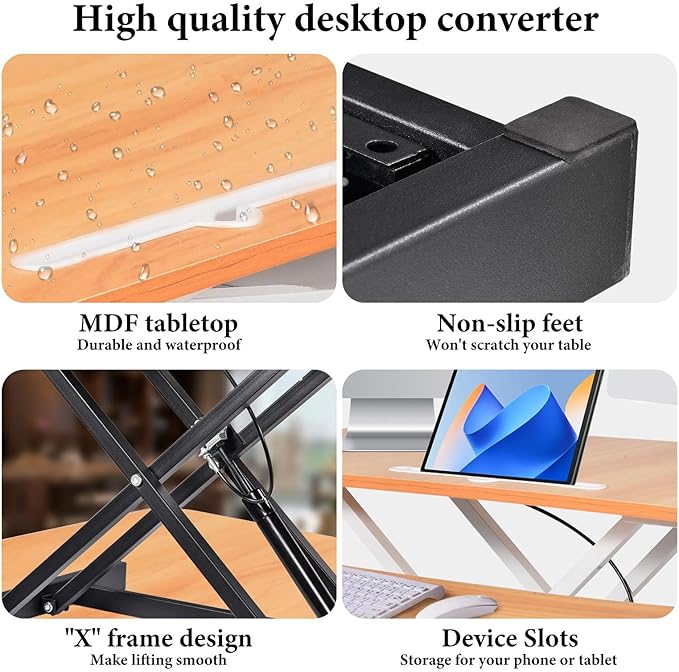 37 Inch Standing Desk Converter - Manual Pneumatic Spring, Two Monitor Stable Standing Desk Converter,5.9"To 18.8" Height Adjustable Laptop Workstation With Keyboard Tray For Home, Company(Log Color)