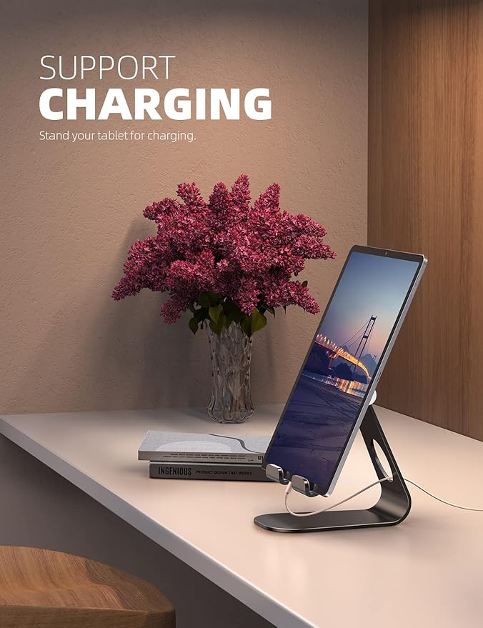 Lamicall Tablet Stand Adjustable, Tablet Stand : Desktop Stands Holder Dock Compatible with Tablets Such as iPad 2018 Pro 9.7, 10.5, Air Mini 4 3 2, Kindle, iPhone 17 Max, E-Reader (4-13'')- Black