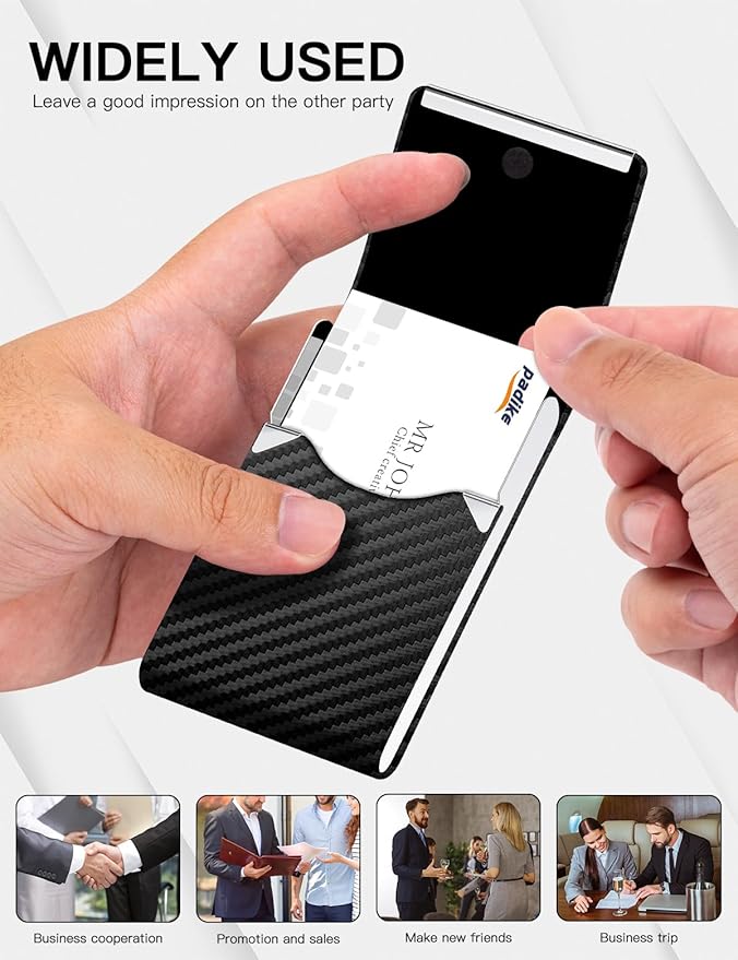 Padike Professional Business Card Holder PU Leather Business Card Case Name Card Holder Slim Metal Pocket Card Holder with Magnetic Shut (Black-1)