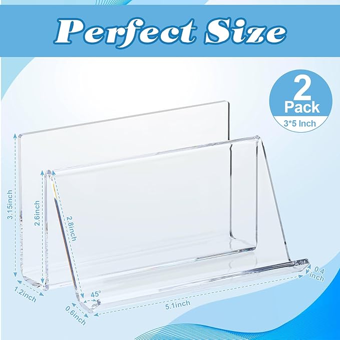2 Pack 3x5 Index Card Display Holder Acrylic Cards Holder Stand Acrylic Business Card Holders Name Card Organizer Postcard Stand Display 200 Capacity for Studying Supplies No Card (Clear, 2 Pack)