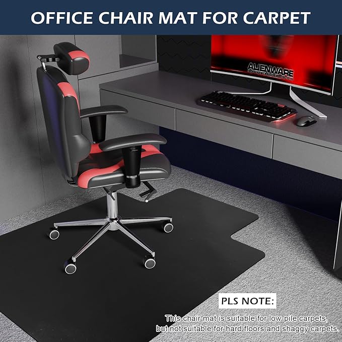 SALLOUS Office Chair Mat for Carpet, 45" x 53" Heavy Duty Chair Mat for Carpeted Floors,Non-Slip Floor Mat with Extended Lip, Floor Protector Computer Desk Mat for Home Office (Black, T-Shape)