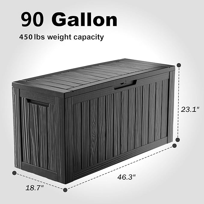EasyUp 90 Gallon Deck Boxes Waterproof, Outdoor Large Storage Boxes with Lids, Outside Resin Storage Box & Deck Boxes for Patio, Garden Use(Black)