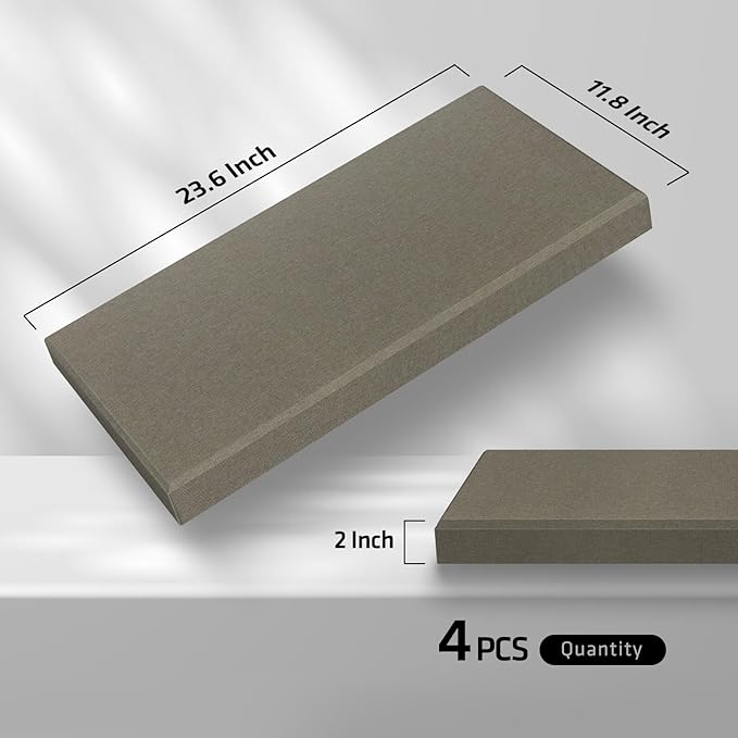 UMIACOUSTICS 4 PCS Acoustic Panels with Hanging Hardware, 2” Thick Fiberglass Sound Proof Panels for Studios, Office, Home Theater Ceiling or Wall- Light Tan