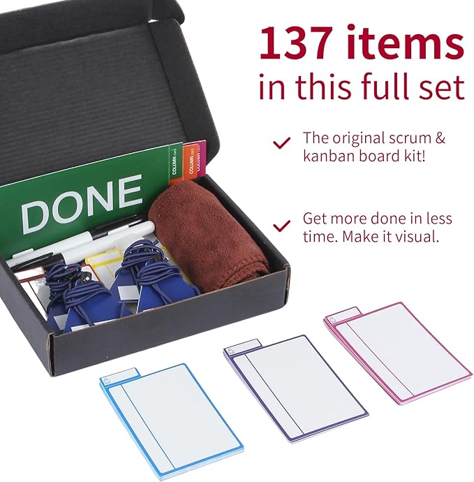 Scrum Board Tool Kit Magnetic Kanban Board, Office Task Management System with to Do, Doing, Verify, Done Columns, 4-Column Workflow Board for Project Planning