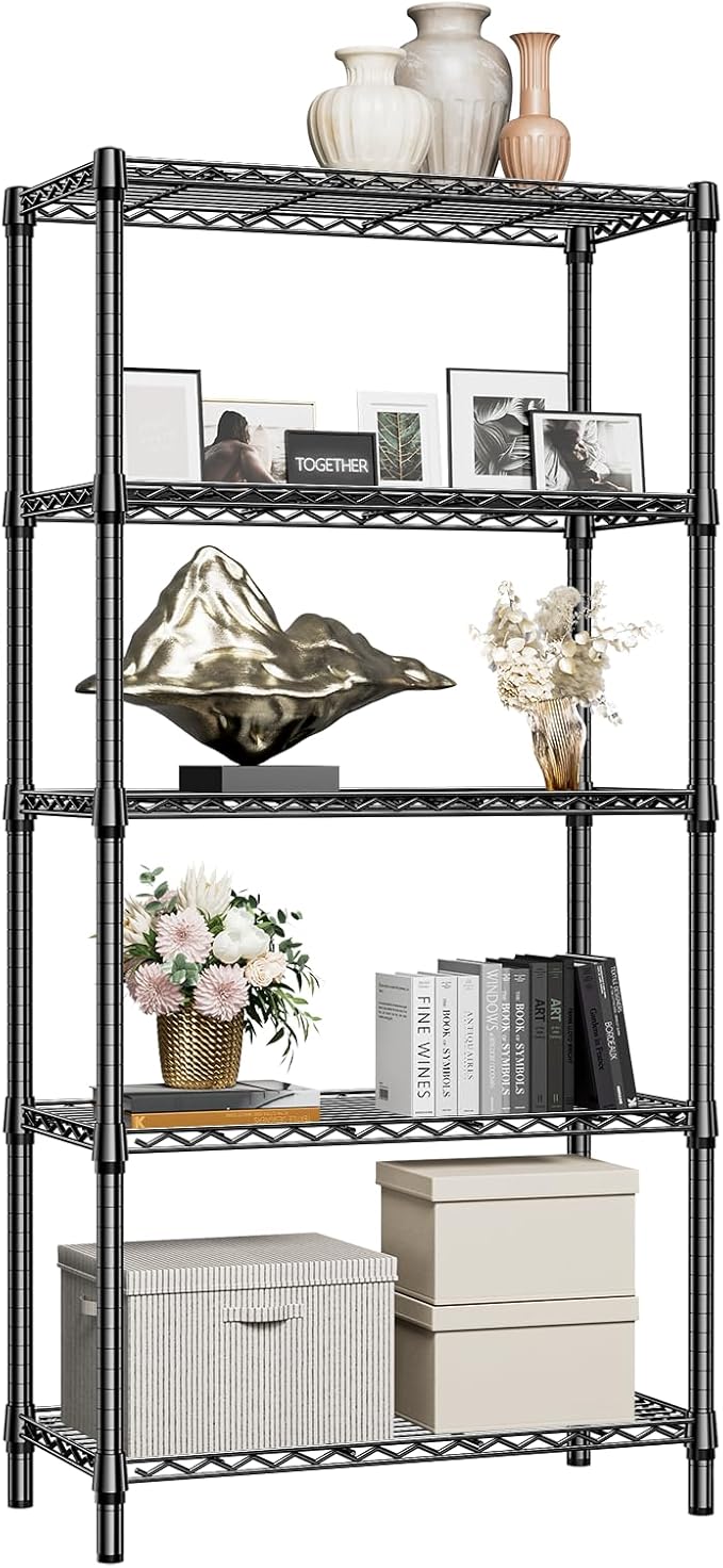 M MZG 1250 lbs 5 Tier Shelf Metal Storage Shelves Shelving Wire Rack Heavy Duty Closet Organizers for Garage Kitchen Bathroom Laundry Black 13.8" D x 35.4" W x 68.5" H