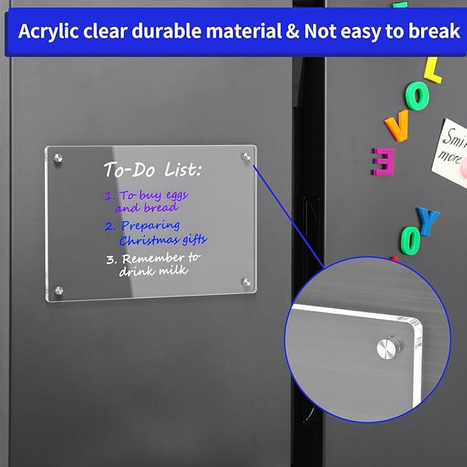 AITEE Acrylic Magnetic Calendar for Fridge, 8"x12" Inches Clear Dry Erase Calendar Memo Whiteboard for Refrigerator with Strong Magnets Includes 6 Dry Erase Markers with 3 Colors