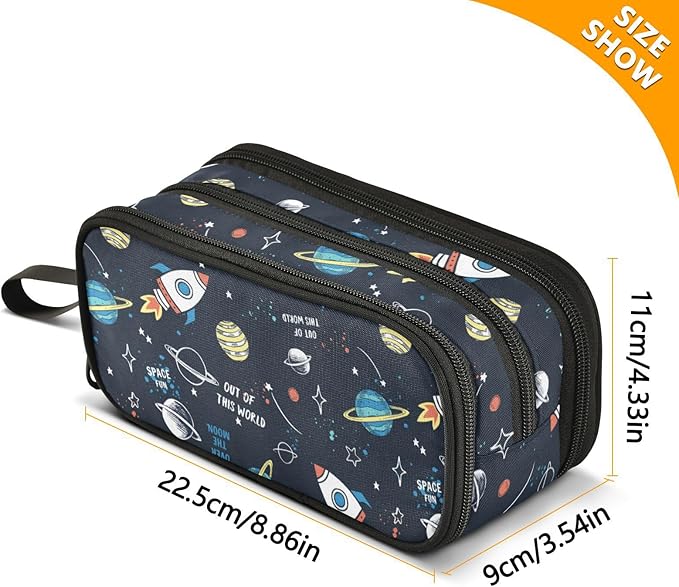 BOENLE Space Rocket Planet Pencil Case Box Boys Girls Large Pencil Pouch with Zipper Compartments Big Capacity Stationery Pen Bag Organizer for Kids Teens Adults School Office