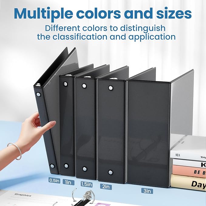 SUNEE 3 Ring Binder 1 Inch 1 Pack, Clear View Binder Three Ring PVC-Free (Fit 8.5x11 Inches) for School or Office Supplies, Black