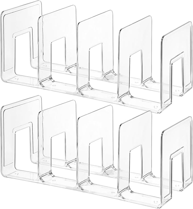 Lemecima 4 Pack Acrylic File Sorter, 4-Section Clear Desktop File Folder Holder Organizer, Thick Office Storage Stand Rack for Book, Envelopes, Mail, Document, Notebook, Binder, Purse, Clutch Divider