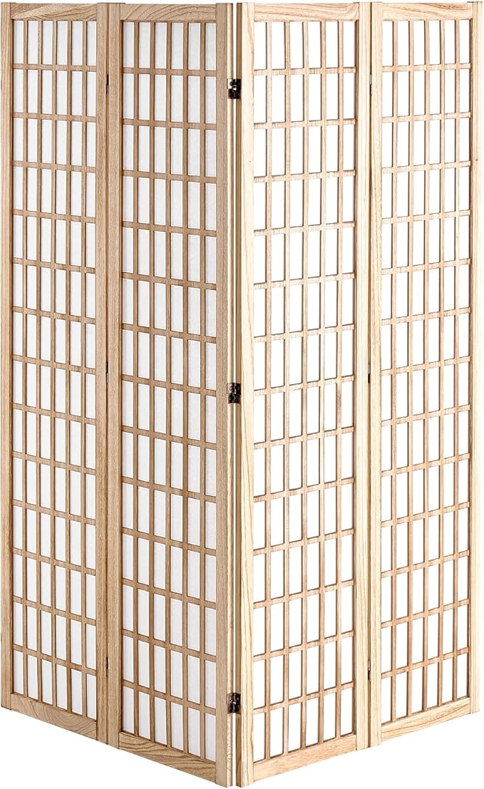 VEVOR Room Divider, 4 Panel Japanese Room Divider, Folding Privacy Screen Indoor, Portable Partition Dividers and Decoration Screens, for Room Separation, Home, Office, Restaurant & Bedroom (Natural)