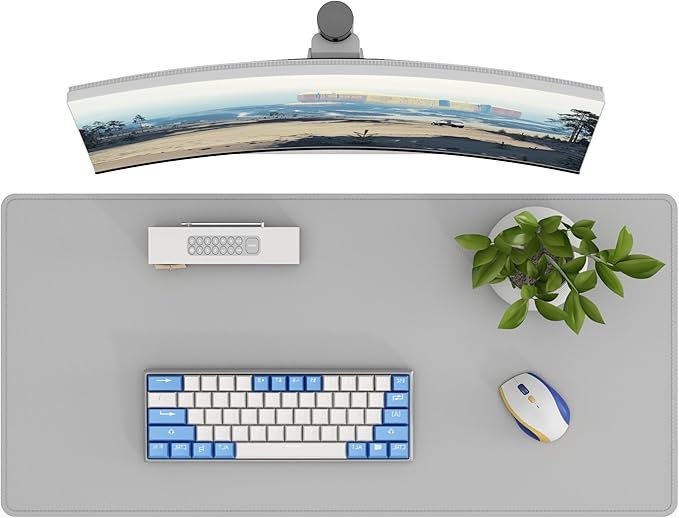 DAWNTREES Desk Mat Protector,PU Leather Desk Pad,Non Slip, Large Mouse Pad and Keyboard Mat, Waterproof Writing Pad for Office and Home (Light Gray)