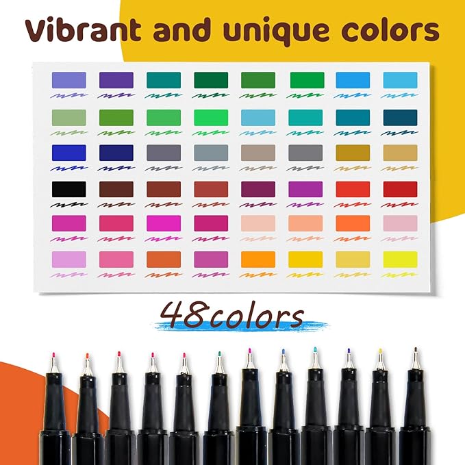 Vigorizon Fine Line Marker Pens - 48 Vibrant Colors, Fineliner Pens Fine0.4mm Ultra-Smooth Writing for Art, Design, Note-Taking & Doodling and Office Supplies