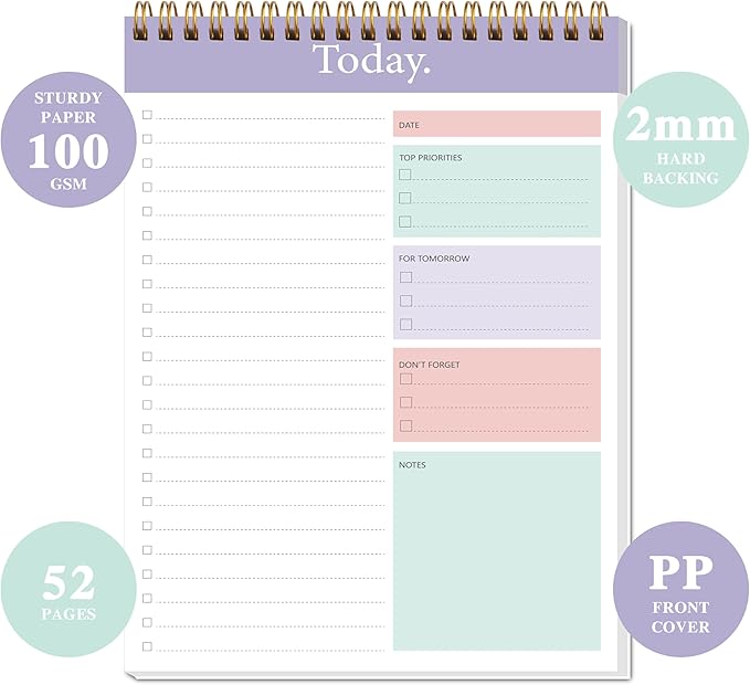 GOLDPEI To Do List Notepad - Daily Planner Notepad Undated 52 Sheets, 6.5" x 9.8" Planning Pad Checklist Productivity Note Pad for Work and Personal Organized
