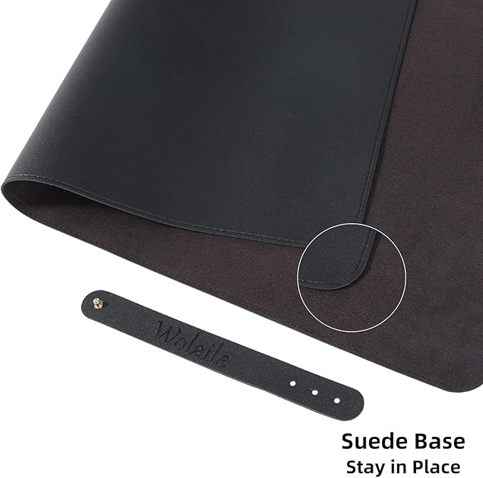 Wolaile Desk Pad 36x17 inches,PU Leather Desk Blotter,Non-Slip Base Waterproof Surface Office Desk Mat Protector,Old Desktop Cover Decor,Large Mouse Pad,Black