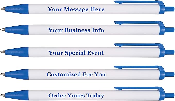 RevMark Personalized Ballpoint Pen, Custom Printed Name, Business or Event Information, Timeless Advertising, USA Made Pens, Promotional Marketing, Smooth Black Ink, Bulk Pack (Blue,100 Ct.)