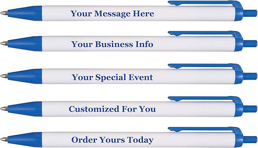 RevMark Personalized Ballpoint Pen, Custom Printed Name, Business or Event Information, Timeless Advertising, USA Made Pens, Promotional Marketing, Smooth Black Ink, Bulk Pack (Blue,100 Ct.)
