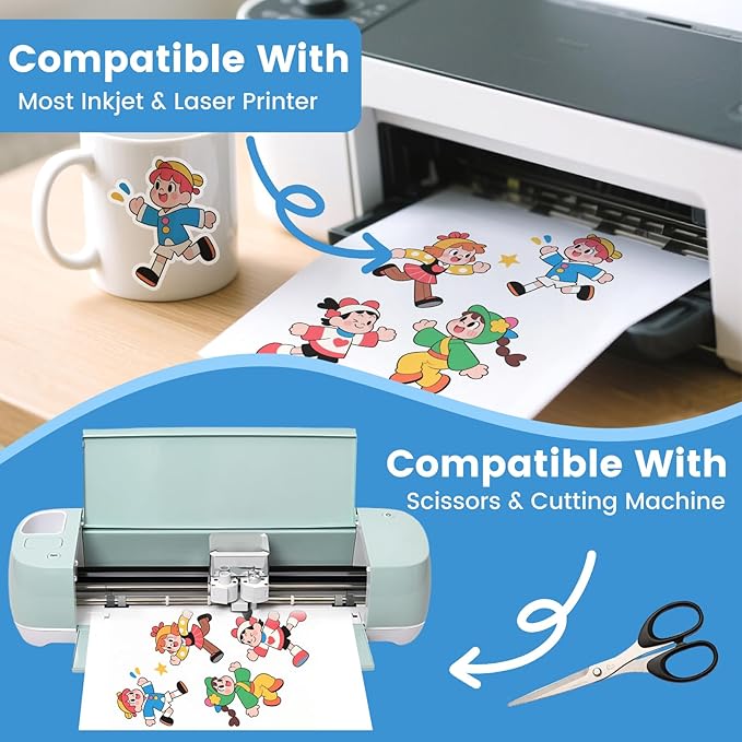 40 Sheets Glossy Sticker Paper, 8.5in x 11in Sticker Paper for Inkjet Printer, Self-adhesive Printable Sticker Papers, Vibrant Colors, Dries Quickly, US Letter Size