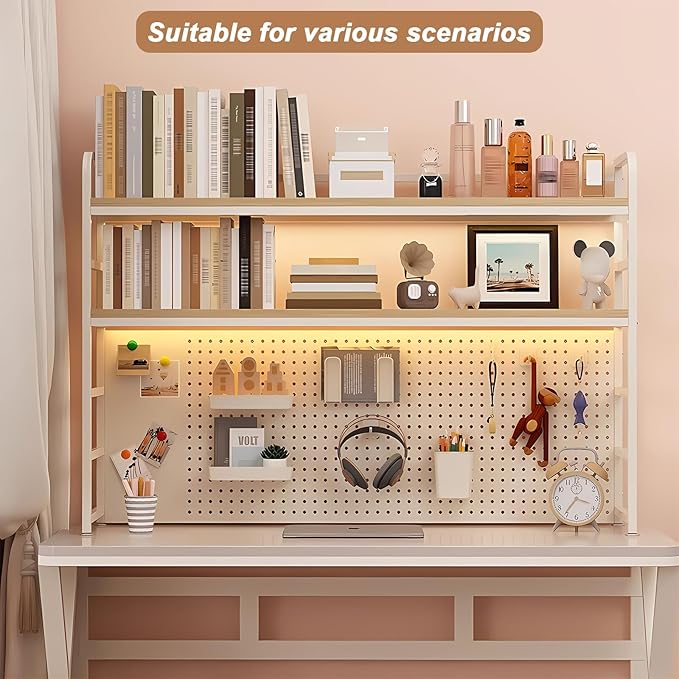 ZWCQSYS 2-Tier Desktop Bookshelf Hutch - Metal Desk Shelf Bookcase with Desk Pegboard Countertop Storage Organizer Rack for Dorm or Office (A, 70cm/27.5in)