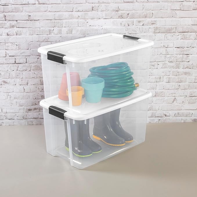 Sterilite 4 Pack Ultra Latching Box, Storage Bins with Lids, Clear Plastic, 70 Quart - Heavy-Duty Organizing Containers for Closet, Bathroom, and Office