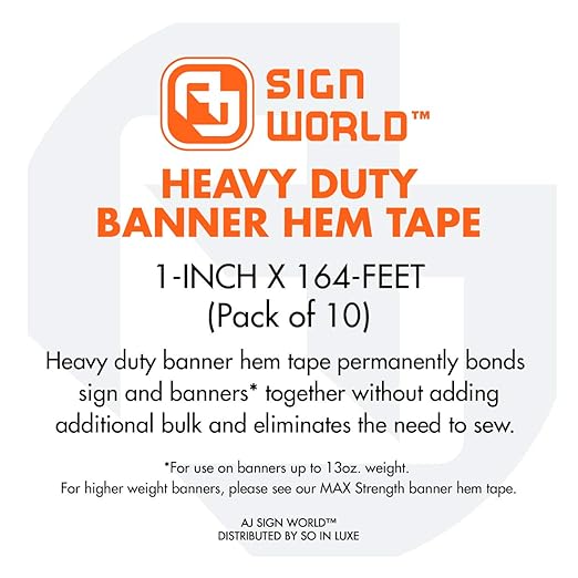 AJ Sign World (Pack of 10 1" Heavy Duty Banner Hem Double Sided Permanent Tape (1-Inch x 164-Feet/55 Yard)