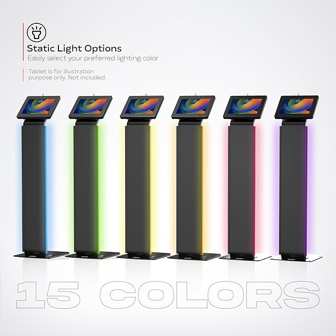Kiosk Floor Stand with Led Lights - CTA Locking Kiosk Stand W/Led Lights Add On - for iPad 11 (A16) - Pro 11-inch M4 - Air 11-inch M3- iPad 10th Gen - Galaxy Tab & More Tablet - Black (PAD-LEDPARAF)