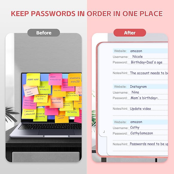 Password Keeper Book with Alphabetical Tabs，4.3"x5.7" Small Password Books for Seniors Password Notebook for Internet Website Address Log in Detail (Pink)