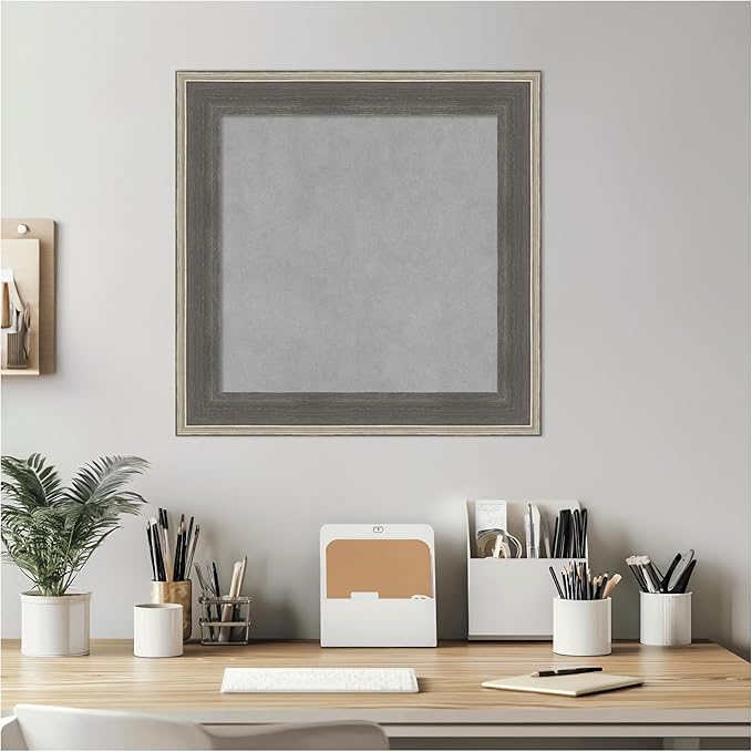 Amanti Art Grey Framed Magnetic Board 21x21 Small Vision Board for use with Magnets, 100% Metal Sheet to Display Items as Office Decor or for Home Organization in mudroom, Kitchen or Kids Room