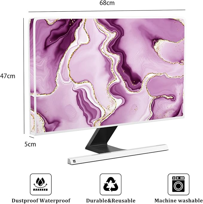 Baocicco Violet Gold Marble Waterproof Computer Monitor Dust Cover 26, 27, 28 Inch for Home Office Creative Computer Dust Proof Monitor Covers for Computer Screen Anti-Static Dustproof Protective