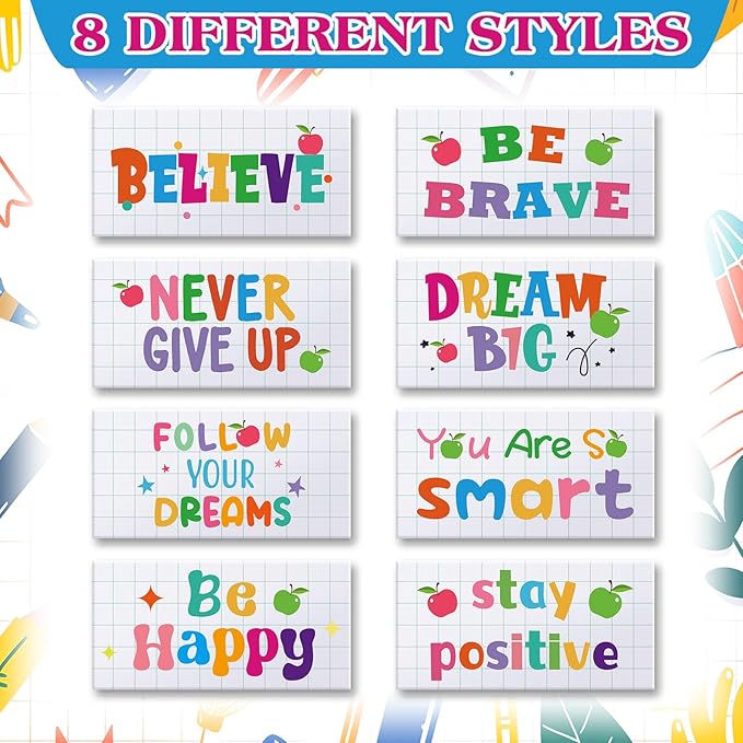 Dunzoom 100 Pcs Inspirational Pencil Erasers Bulk for Kids Fun Motivational Eraser School Supplies Back to School Office Supplies for Classroom Office Teacher Artists (Lovely)