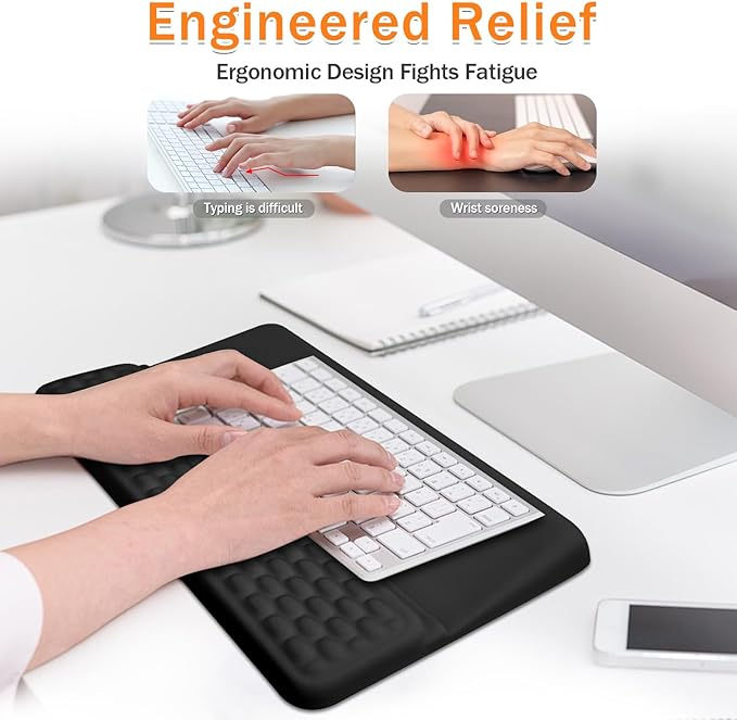 Ergonomic Keyboard Riser Holder Lifter Tray Computer Wrist Support Pad, Wrist Rest with Keyboard Stand with Wrist Pad,Soft Memory Foam Desk Cushion,Palm Hand Typing for Office Home School