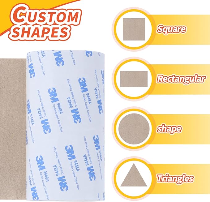 Felt Furniture Pads, Non Slip Self Adhesive Cuttable Felt Tape Beige Heavy Duty Felts Strip Roll for Protecting Hardwood Floors Chair Wall Protector (40 x 5 x 0.12 Inch, 2 Pack)