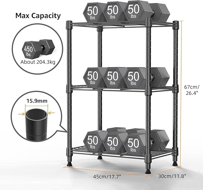 M MZG 450 lbs Steel Storage Shelving 3-Tier Utility Shelving Unit Steel Organizer Wire Rack for Home,Kitchen,Office (11.8" D x 17.7" W x 26.3" H) | 450 lbs, for Home, Kitchen, Office