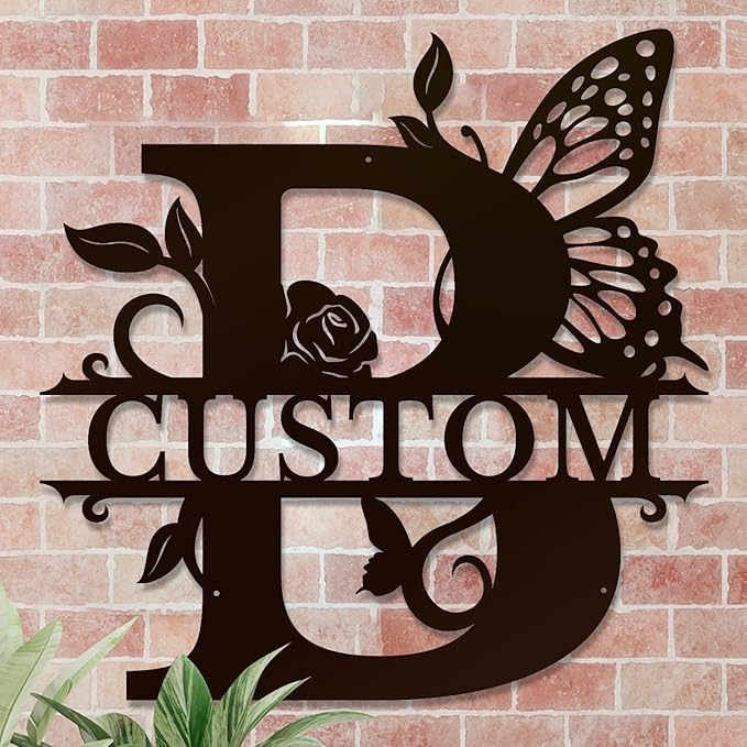 Personalized Custom Letter Name metal Signs,Custom Black Letter Monogram Wall Art Decor,Metal Signs Plaques Outdoor wall Decorative Signage (B)