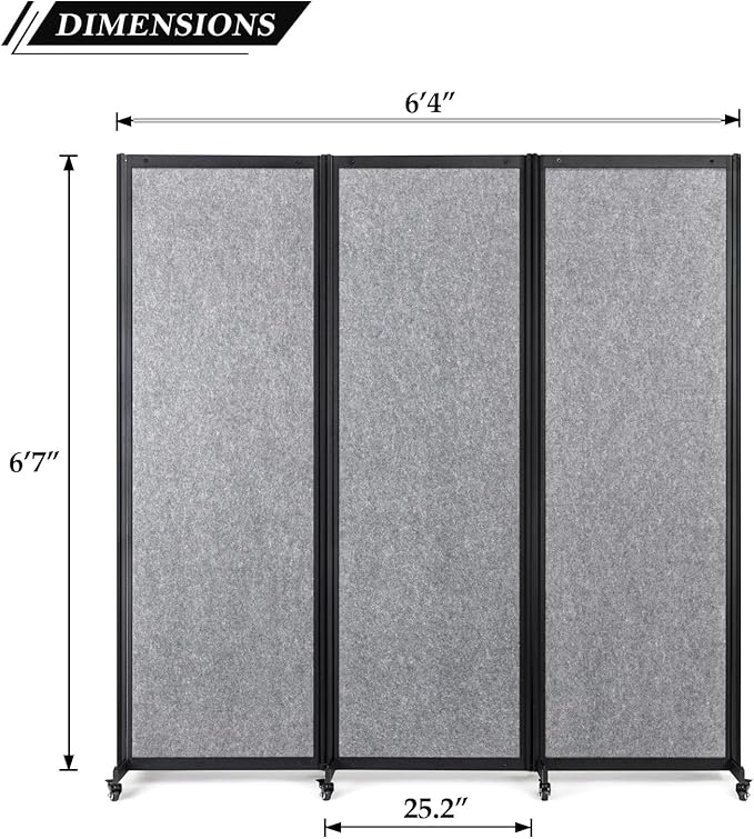 Strongbird Room Partition,Office Divider,Portable Commercial Screen Dividers,Privacy Partition Separator,Classroom School Dividers,6'4"L* 6'7"H,3 Panel,Light Grey