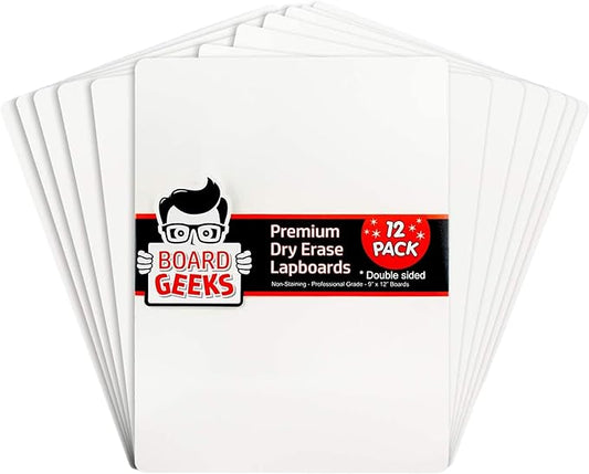 Board Geeks Bigtime 12 Pack 9x12 Classroom Whiteboards for Kids - Small Double-Sided White Board - White Boards Bulk Set, Classroom Essentials - Magnetic Dry Erase Boards for Students, Teacher
