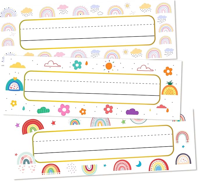 30 Name Tags for Classroom Cubbies, 3x9 in Boho Rainbow Name Plates for Desks, Classroom Must Haves for Teachers Elementary - A02