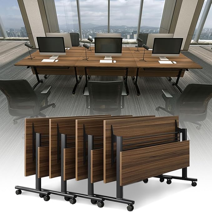 Conference Table,Mobile Conference Room Tables with Wheels,Folding Lip Top Meeting Room Tables,Modern Modular Seminar Training Table,Foldable Stackable Rolling Confernece Tables for Office(8