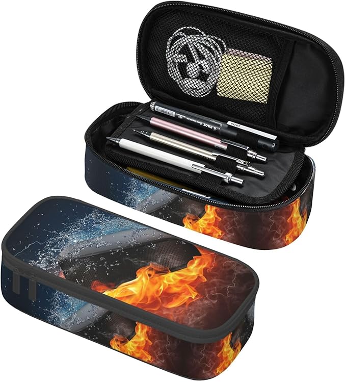 HKHEHOP Hockey Sport Pencil Case Big Capacity Storage Pencil Pouch Stationery Bags With Zipper Portable Pen Holder Box Organizer For Boys Girls Teens Student College School Office Supplies