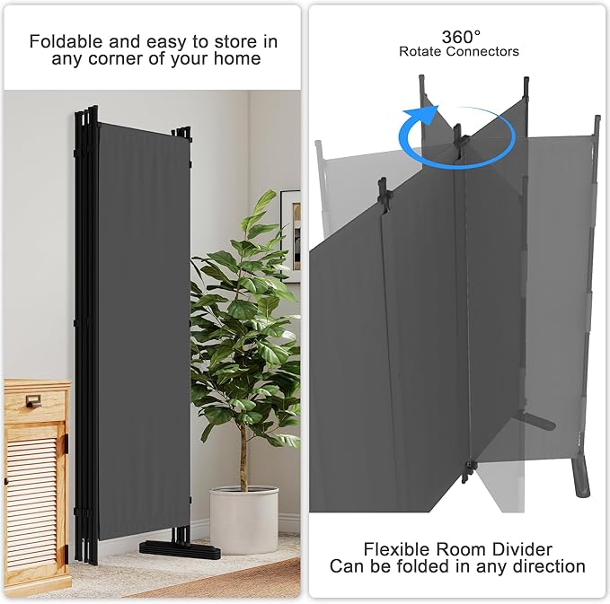 Kecreque 6 Panel Room Divider,6ft Folding Screen Portable Wall Partition Room Divider with 4 Metal Feet,Privacy Screen Indoor Doubles as a Cubicle Wall,Suitable for Bedroom Dressing Room Office