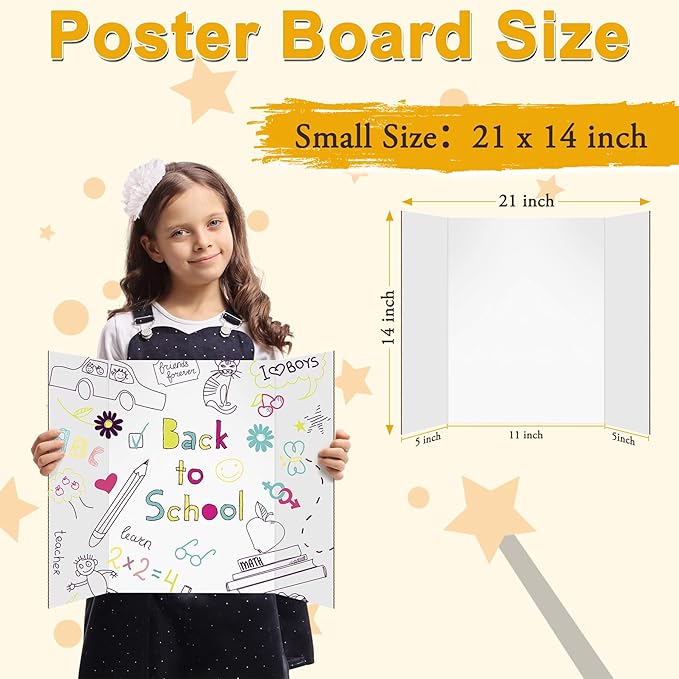 AKONEGE 3Pcs Small Trifold Poster Board, 21 x 14 inches White Tri Fold Poster Boards Corrugated Presentation Board Science Fair Display Boards for School Fun Projects, Exhibitions and Business