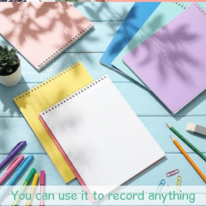Maitys 6 Pcs Legal Pad Steno Spiral Notebook 8.5" x 11" Top Bound Spiral Pads Hard Cover College Ruled Notepad 70 Sheet Pad for School Office University Home(Cute Color,Iridescent Style)