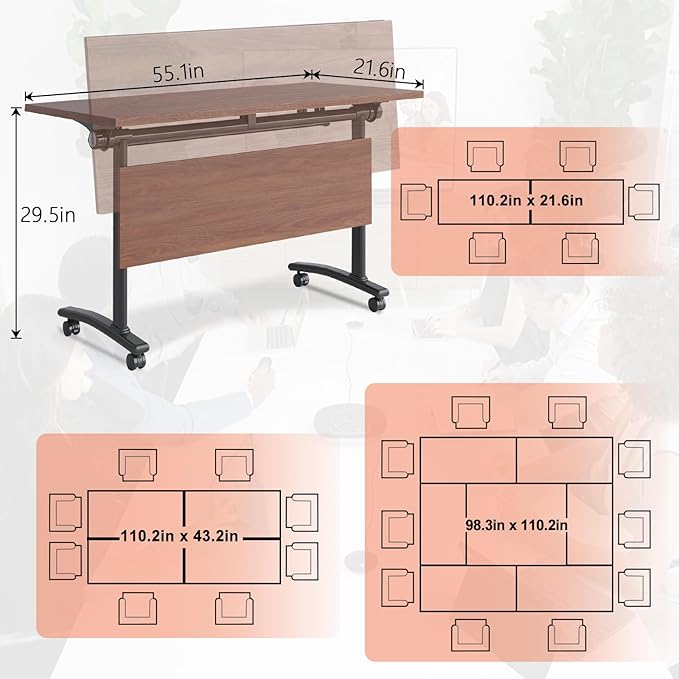 Conference Table,55.1''Folding Conference Room Table for 4-12 People,Mobile Flip Top MeetingTraining Table with Different Coulor and Styles for Offices, Classrooms,Meeting Room (2, D)